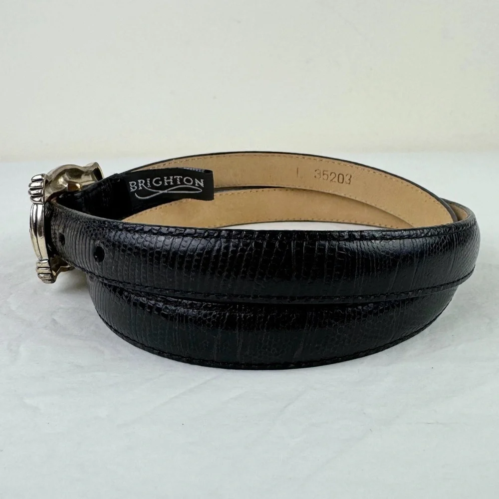 Brighton Snake Embossed Black Leather Belt